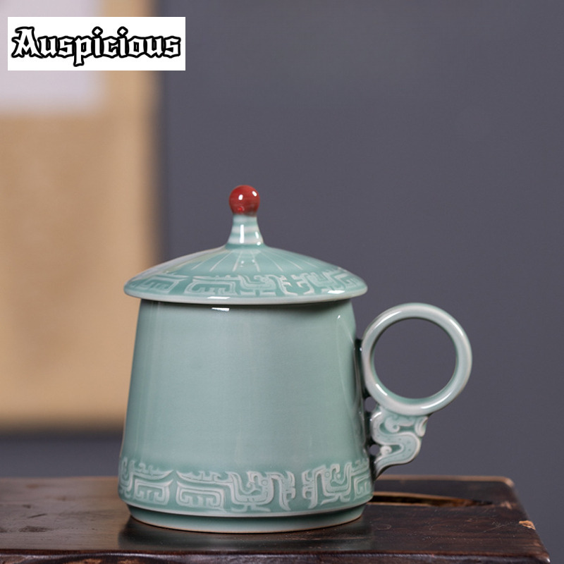 Celadon Ceramic Cup - 395Ml Longquan Celadon Pola Perunggu Mug