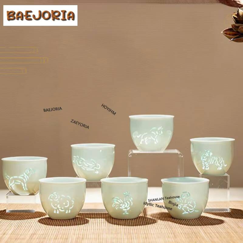 Celadon Ceramic Cup - 175ml Cangkir Teh Celadon Motif Zodiak