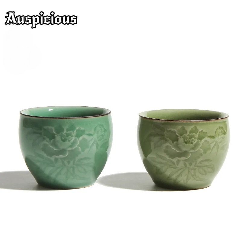 Celadon Ceramic Cup - 120ml Cangkir Teh Celadon Peony Longquan